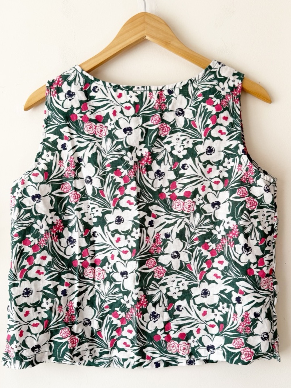 Seasalt Cornwall Color Study 100% Linen Green White Floral Top Boatneck Size 8 - Picture 5 of 12
